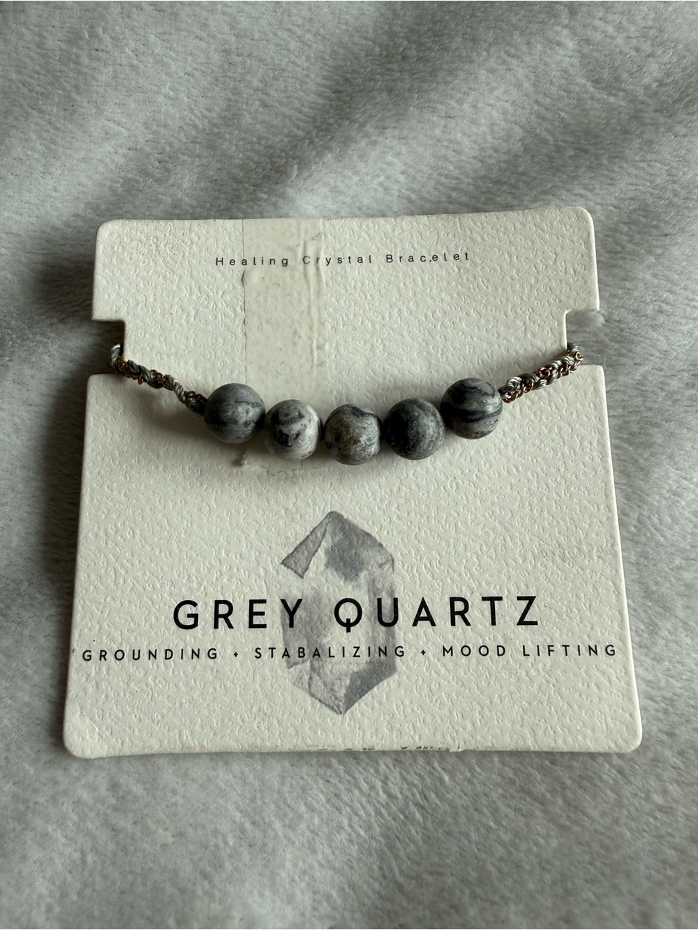 Grey Quartz Healing Crystal Bracelet - Grey Beaded Women's Jewelry NWT